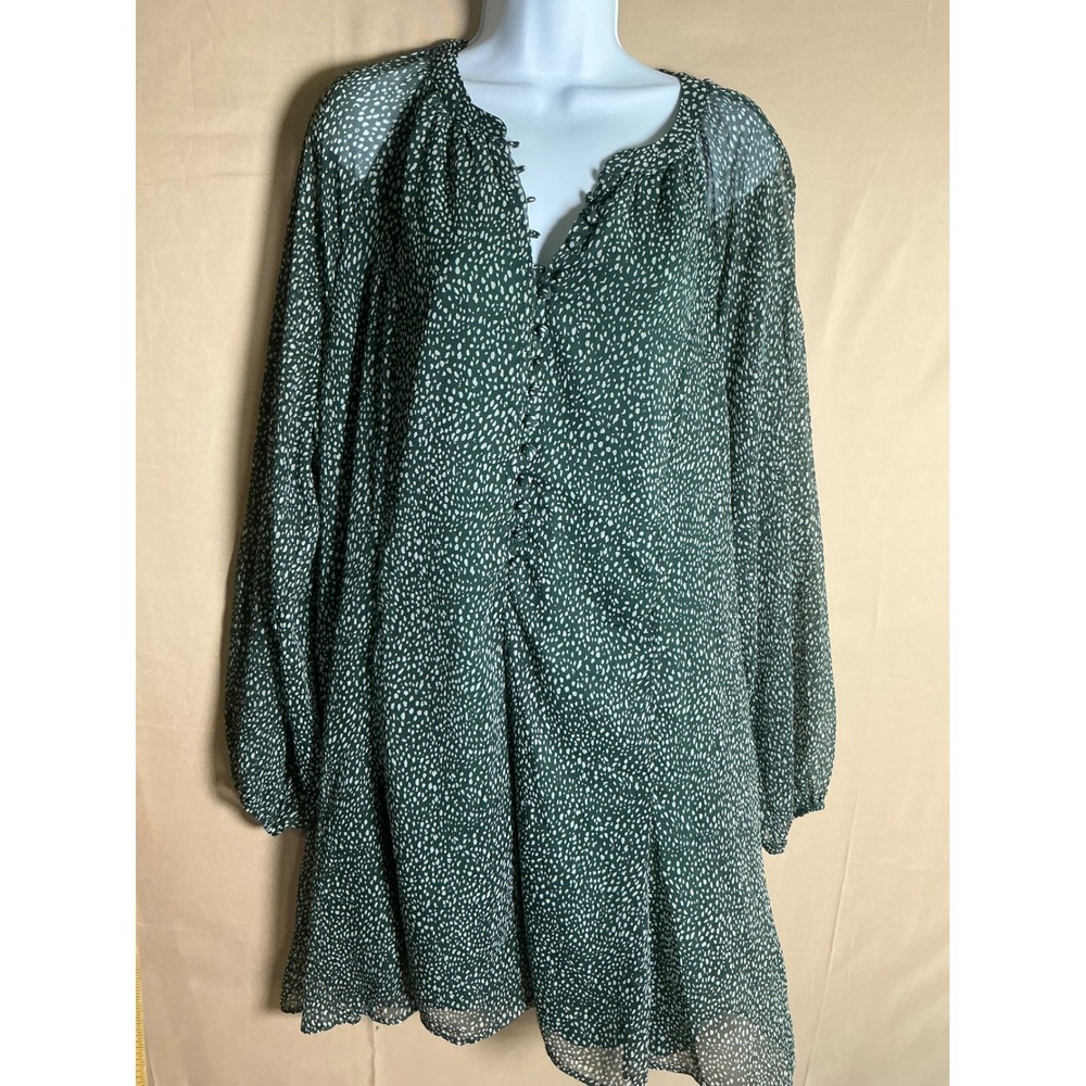 Joie Mini Dress Womens XXL Green Good Abstract Dot Chiffon Button V-Neck 0663